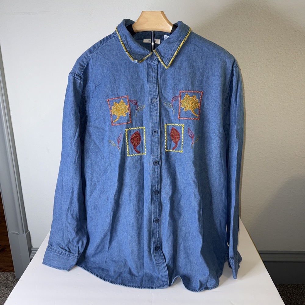 Ms. Lee Denim Button‎ Down Embroidered Shirt Size XXL